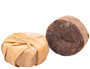 Palm sap sugar on a white background 
