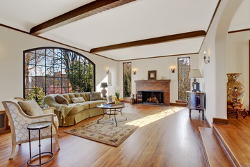 Living room with firepalce in luxury english tutor house