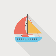Sailboat flat icon with long shadow