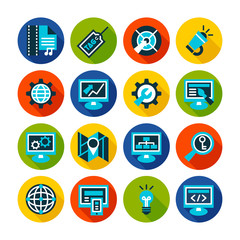 SEO and internet optimization flat icon set.