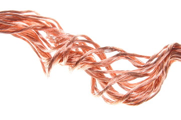 Twisted copper wire isolated on white background - obrazy, fototapety, plakaty