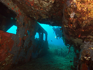 Airplane wreck and diver (Punta Nera/Isle of Elba)