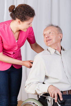 Disabled talking with a nurse