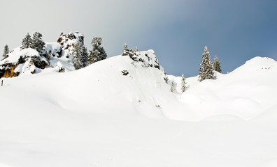 snowbound mountain slope in Dolomites, Italy