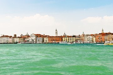 skyline on Venice city from lagoon,