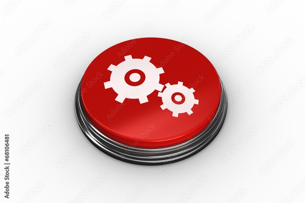 Poster Composite image of cog and wheel graphic on button