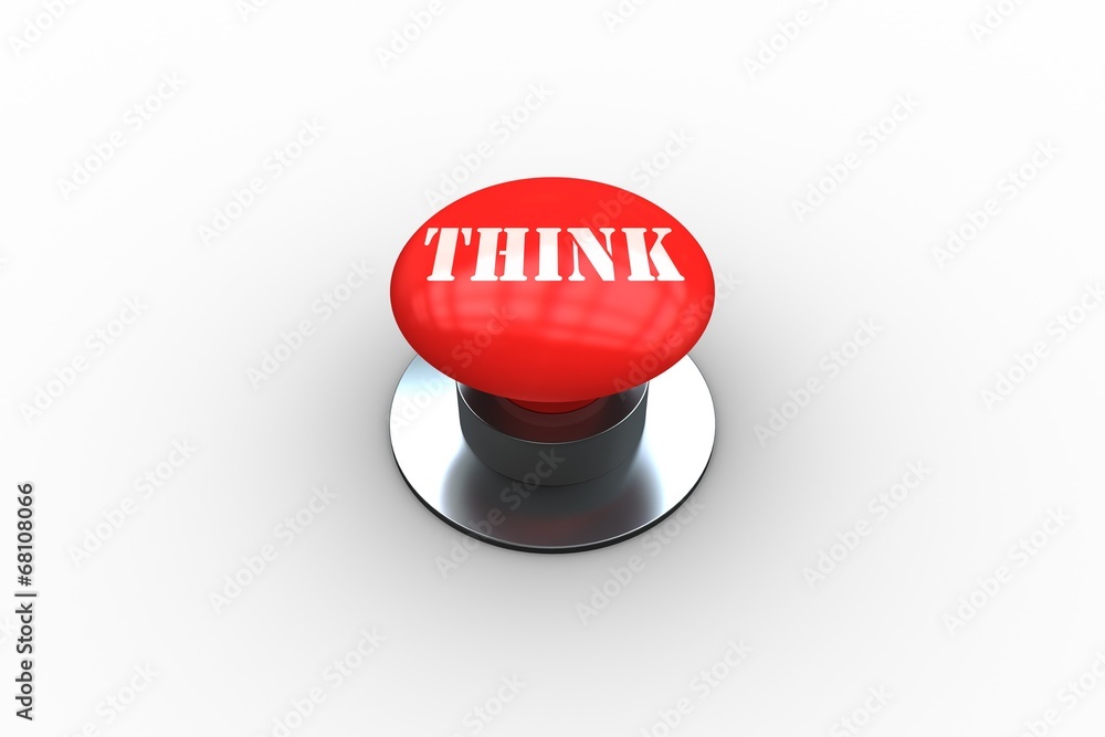 Poster Think on digitally generated red push button