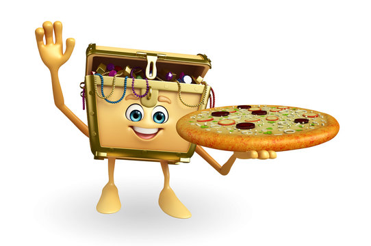 Treasure box character with pizza