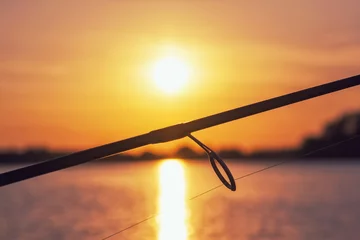 Poster Im Rahmen Fishing rod at sunset © smiltena