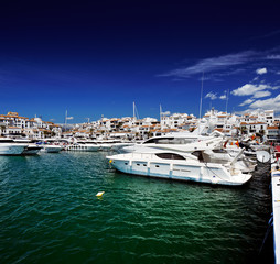 Luxury yachts and motor boats in Puerto Banus in Marbella, Spain