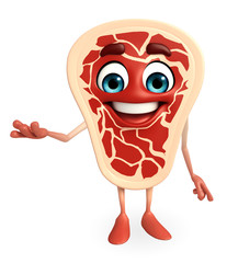 Meat steak character  is presenting