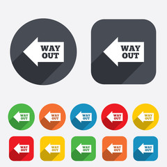 Way out left sign icon. Arrow symbol.