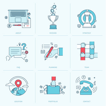 Set of flat line icons for business