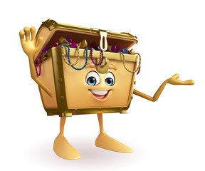 Treasure box character with hello sign