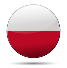 Poland flag button with reflection and shadow. Isolated glossy