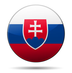 Obraz premium Slovakia flag button with reflection and shadow. Isolated glossy