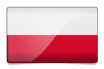 Poland flag button with reflection and shadow. Isolated glossy.