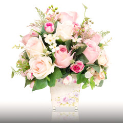 artificial rose flower pot isolated on white