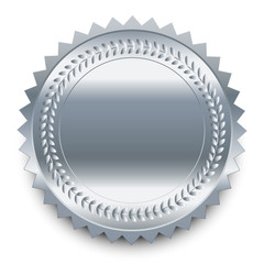 Vector design element. Round silver medal with pattern and shado