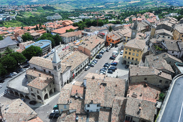 Fototapeta premium Piazza grande and church of the Suffrage on Borgo Maggiore