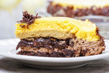 Vanilla and chocolate layer cake.