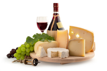 assorted cheese and red wine