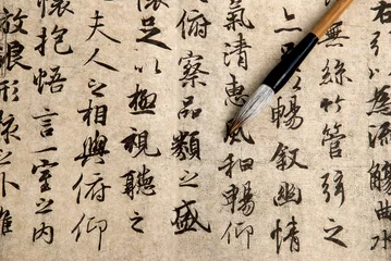 Deurstickers China Traditionele chinese kalligrafie op beige papier