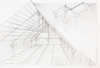 wooden attic, architectural sketch
