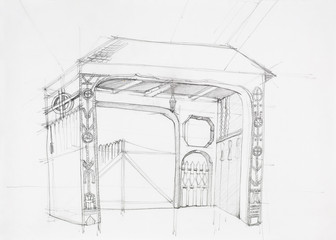 architectural drawing of rustic gate