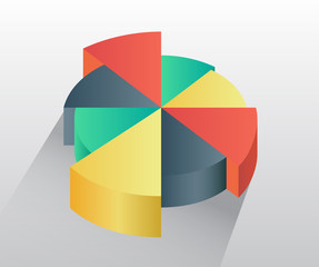 Obraz premium Pie chart graphic in green grey red and yellow