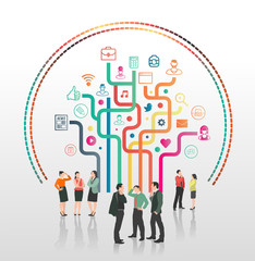 Business people and colourful app icons