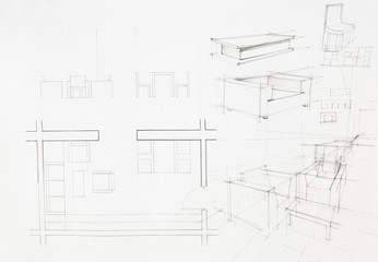 architectural blueprint of dinning area