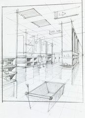 Naklejka premium empty shopping cart in store