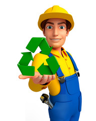 Young Mechanic with recycle icon