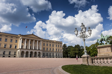 Panoramic view on the Royal Palace and gardens in Oslo, Norway