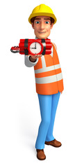 Young worker with time bomb
