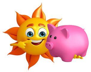 Sun Character With piggy bank
