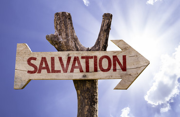 Salvation wooden sign on a beautiful day - obrazy, fototapety, plakaty