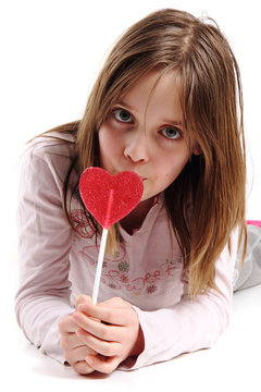 Girl And Red Heart Lolipop