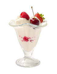 ice cream with strawberries cherry and raspberries