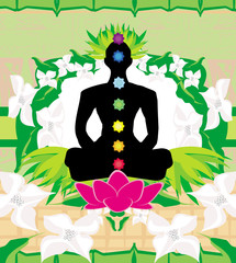 Yoga lotus pose. Padmasana with chakra points.
