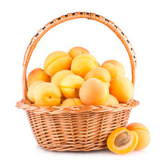 fresh apricots in a basket isolated on white background
