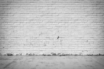 Background interior: brick wall and concrete floor