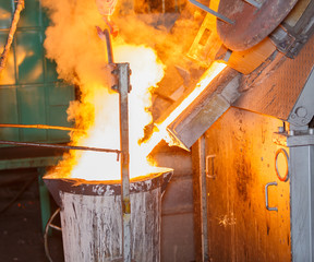 Iron melting furnace at high temperature