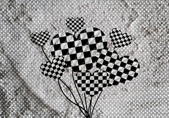 Love checkered  flag sign heart symbol on Cement wall texture ba
