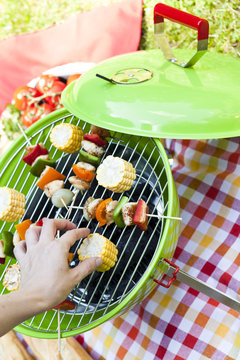 summer garden party with grilled food 