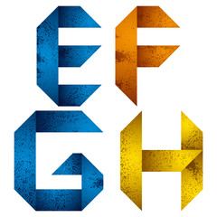 Origami alphabet letters E F G H.