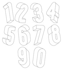 3d black and white numbers made with lines.