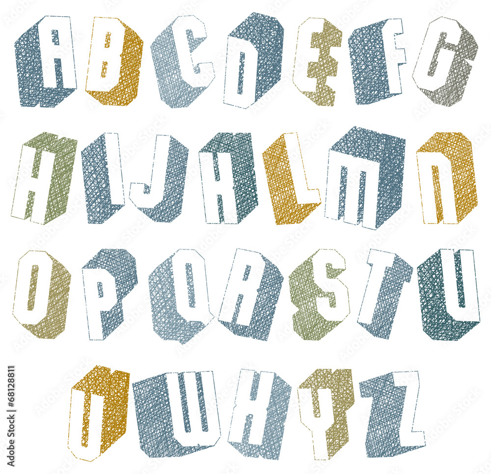 Fototapete retro style 3d font with hand drawn lines texture.