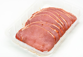 raw steaks marinated pork loin isolated in white